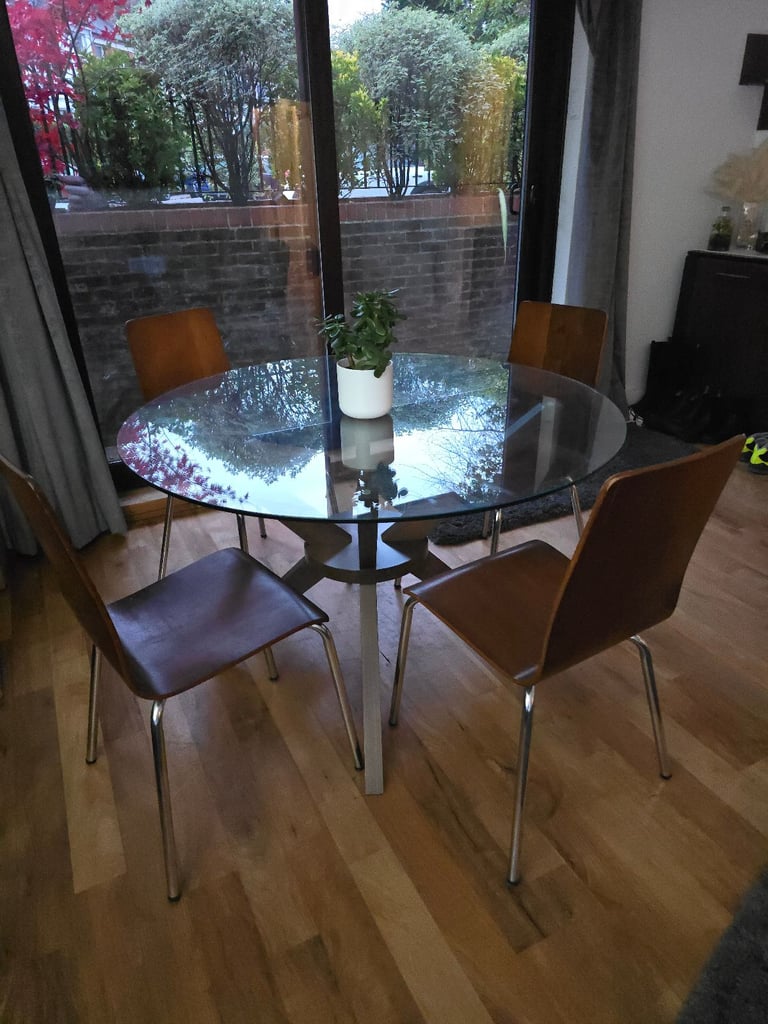 image for Tempered Glass Top Table With Wooden  Legs