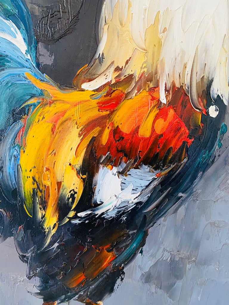 Large Framed Original Painting of Cockerel  