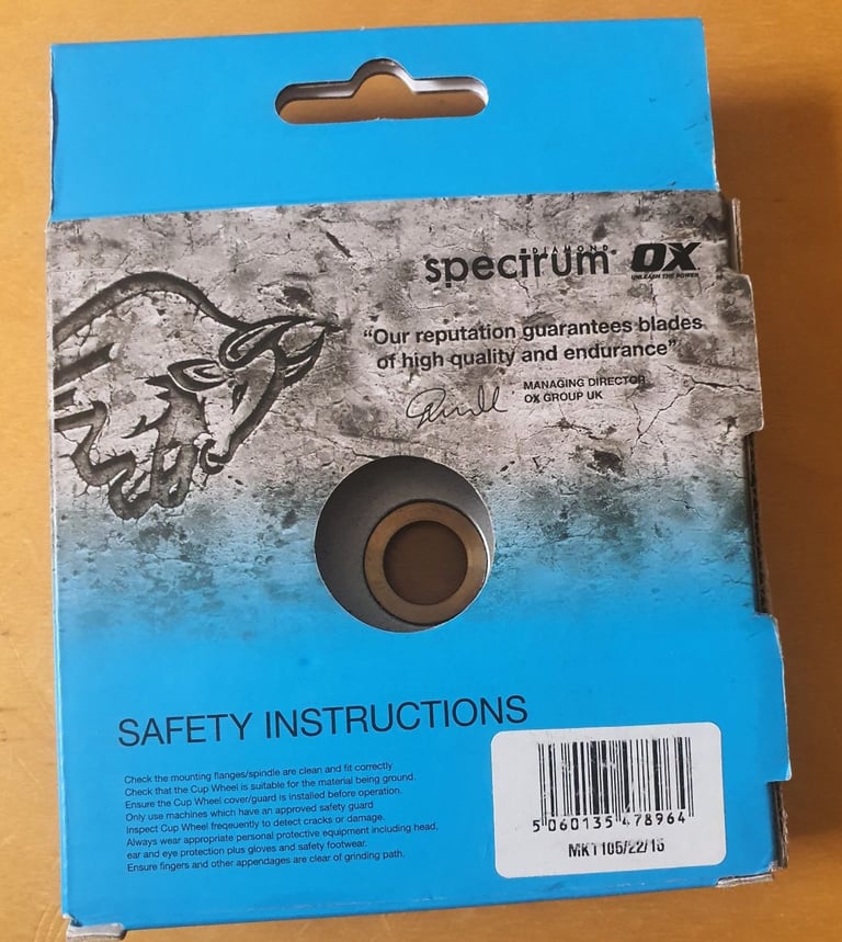 For sale is an OX Spectrum MKT105/22/15 Ultimate Turbo Cup grinder, BNIB