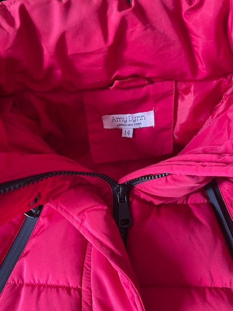 Red false-fur trimmed padded jacket