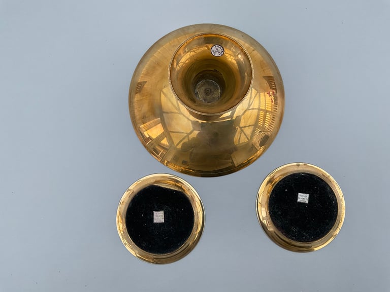Ornamental Indian Brass floral decorative footed bowl and 2 Trinket dishes