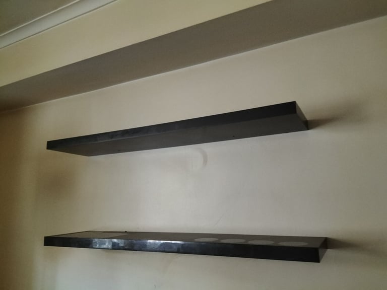 image for 2 x High grey gloss floating shelves shelving shelf