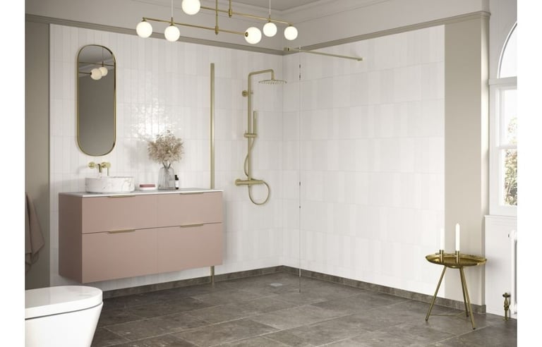 Iconix 1400mm Wetroom Panel & Support Bar - Brushed Brass RRP £338 Our Price £195
