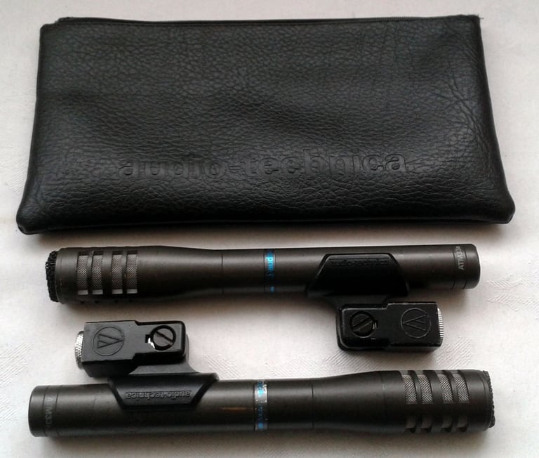 image for PAIR OF AUDIO TECHNICA ATM33A, CARDIOID CONDENSOR MICS & CARRY BAG. USED/PWO.