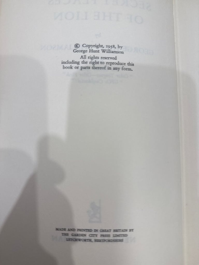 'Secret Places of the Lion' by George Williamson 1958 Spearman FIRST UK EDITION - Aliens/Esoteric