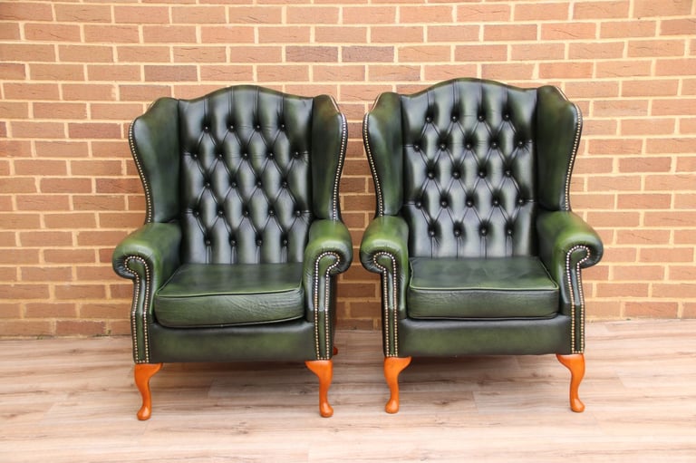Saxon Chesterfield Armchairs + Footstool (UK Delivery)