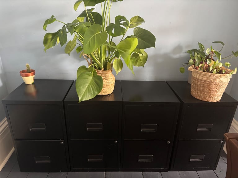 image for Lovely set of black metal filing cabinets 