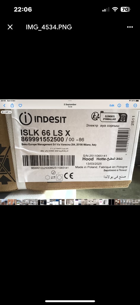 image for Under cooker hood ISLK66LSX