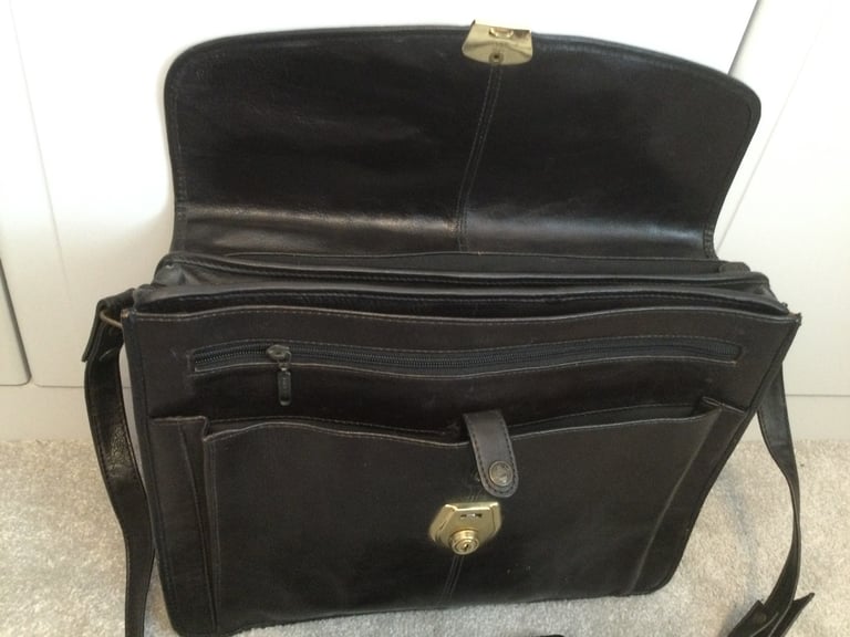 Cheney Vintage dark brown leather, traditional brass-lock briefcase
