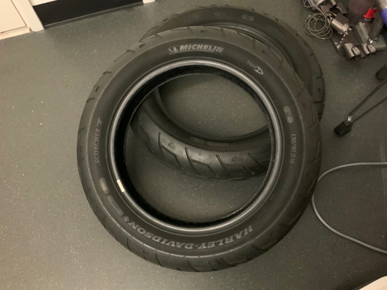 Two Harley Davidson tyres 