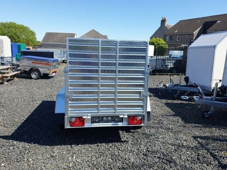 BRAND NEW 8,7FT X 4,2FT TWIN AXLE DOUBLE BROADSIDE TRAILER WITH RAMP 750KG UN BRAKED