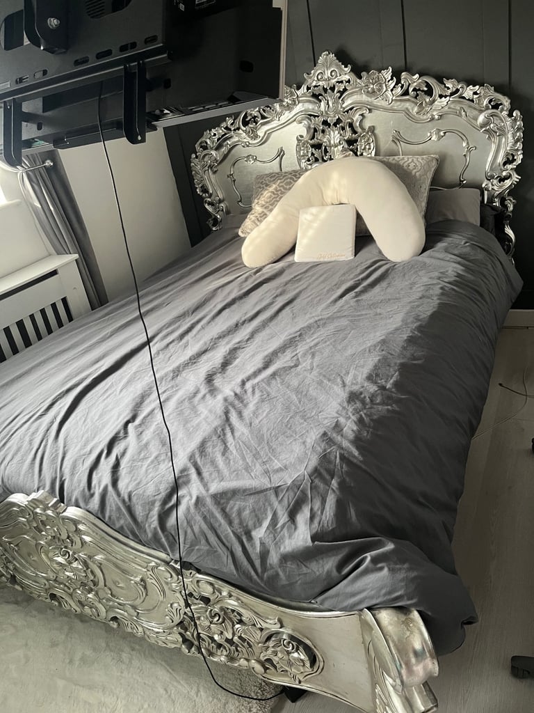 Kingsize French rococo silver bed 