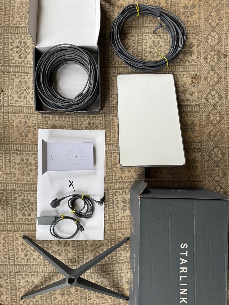 image for Starlink Gen. 2 dish, stand and router, with Ethernet adapter, plus extra 75m cable