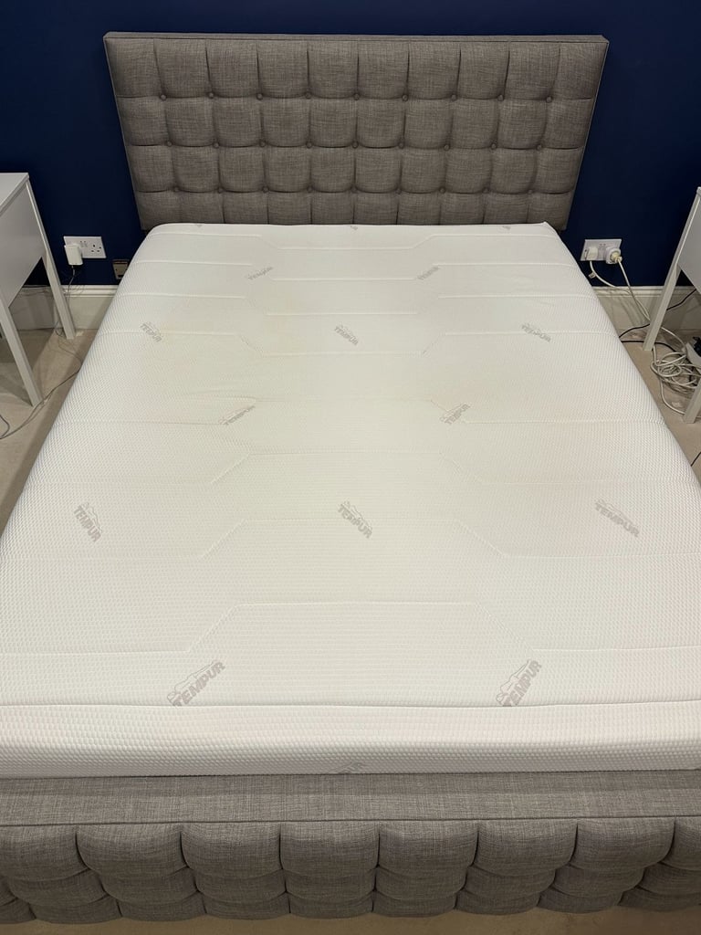 Grey Queen Size Bed With Tempur Memory Foam Mattress
