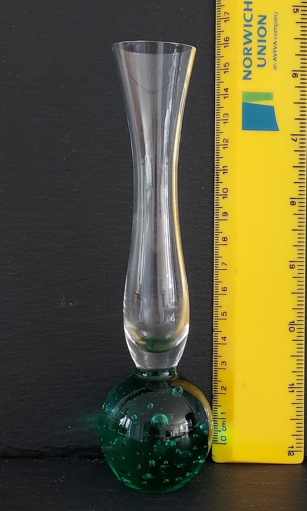Vintage Green Bubble Glass Fluted Bud Vase 16 cm Tall