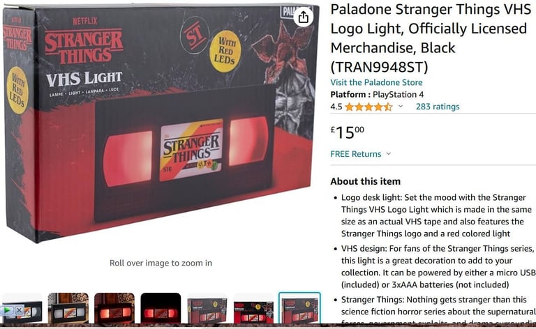 Stranger things VHS logo light. Official merchandise. NEW
