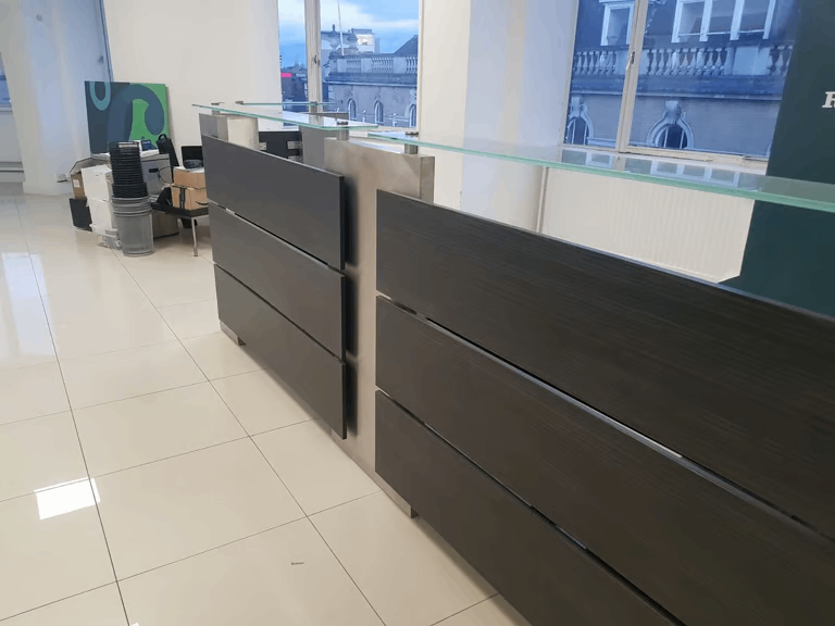 Dark brown wenge reception table desk signing in table counter/glass ...