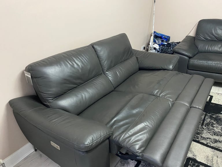 image for 2 x black leather sofas