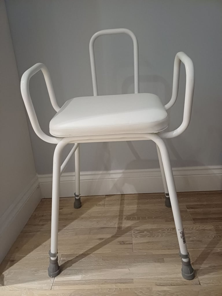 image for White Adjustable Shower Chair / Bath Seat with Backrest & Arms - Disability Aid