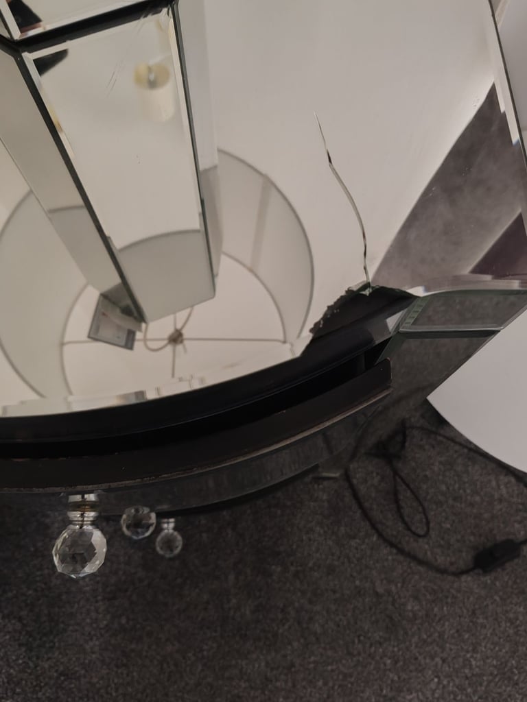 Two mirrored bedside tables (cracked) 