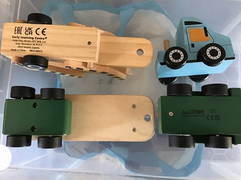 1x Little town lorry + trailer 1x early learning centre car  transporter lorry  Both wooden painted