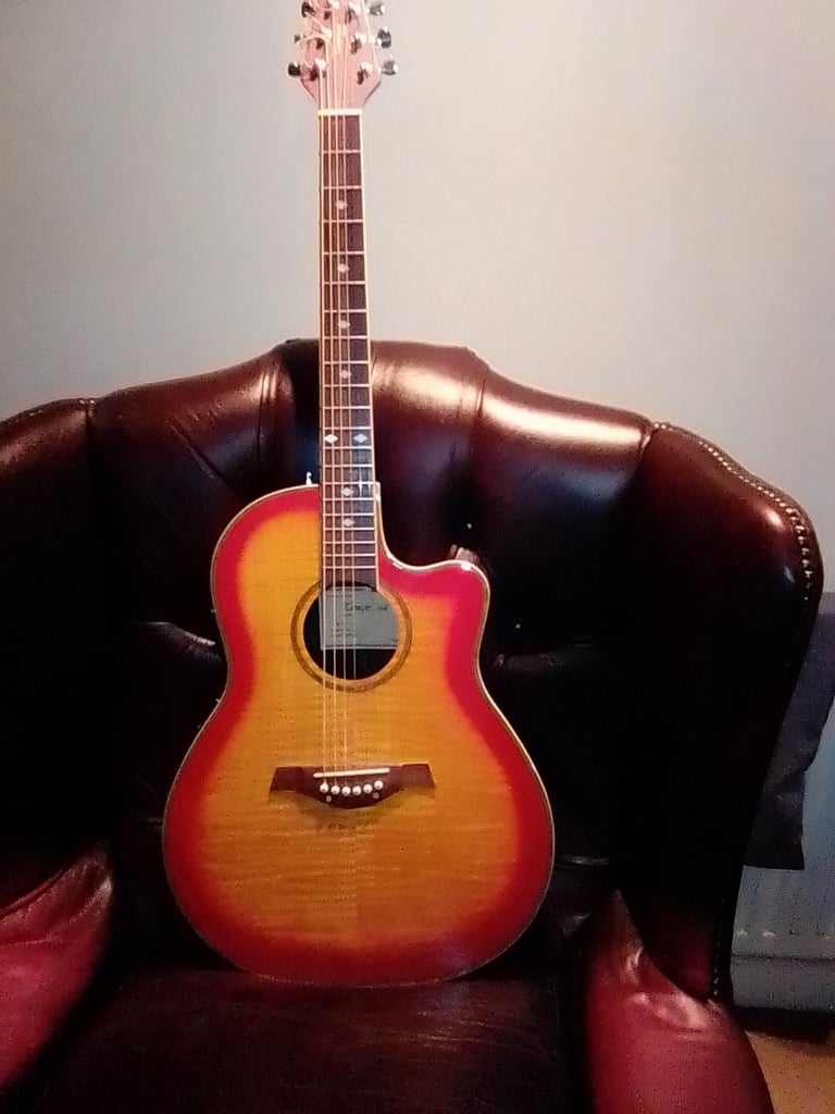 TANGLEWOOD SLIM BODY E/ACOUSTIC IN ORANGEBURST NEW SET UP STRINGS FREE CASE EX COND.