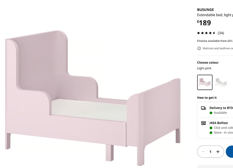 IKEA BUSUNGE extendable children’s bed in Pink