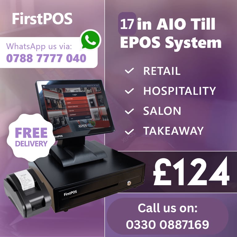  17 Inch Touchscreen EPOS POS Cash Register Till System for Retail, Hospitality, Takeaway and Salon