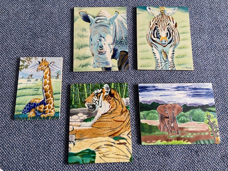 image for Decorative ceramic wall hangings jungle themed set of 5
