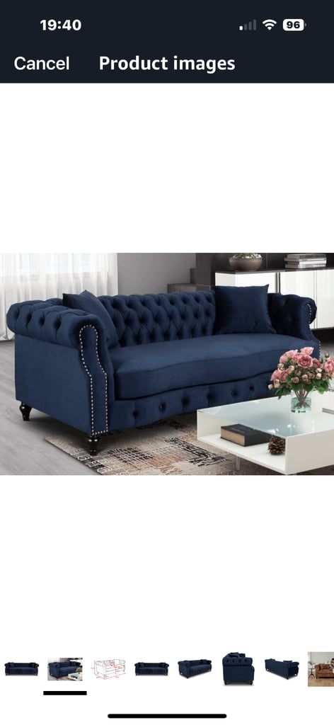 image for Navy Blue Velvet Chesterfield Sofa’s 