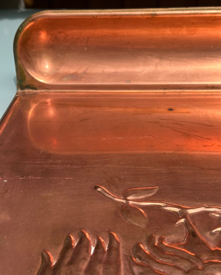 VINTAGE FRENCH COPPER KITCHEN UTENSIL RACK, COQ, COCKEREL HANGING RAIL - 49x37cm - WILL POST!