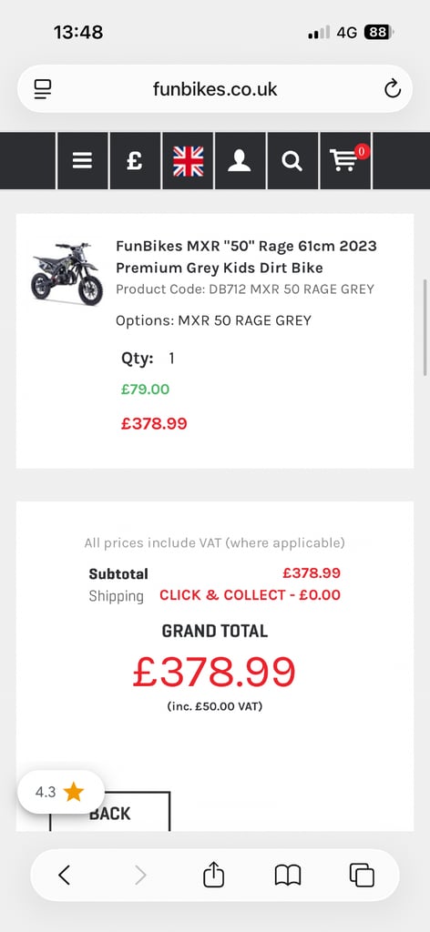Fun bikes MXR50 kids dirt bike