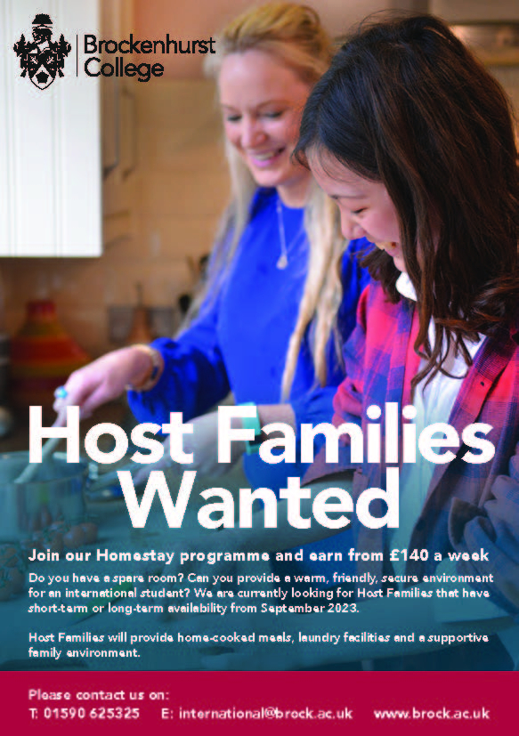 HOST FAMILIES needed - £140 per week - within approx. 45 minutes of Brockenhurst