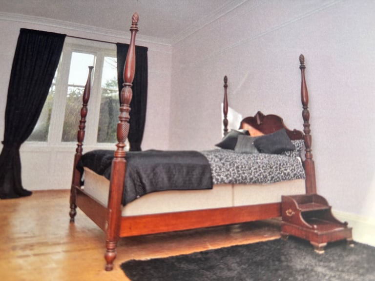 image for Four poster solid wooden bed with matching foot stool 