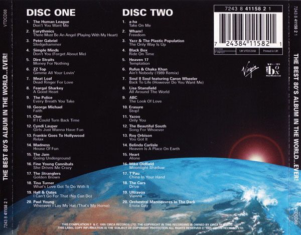 2CD`s THE BEST 80s ALBUM IN THE WORLD EVER ! ... 40 TOP 80s TRACKS CD`s ARE IN VERY GOOD CONDITION