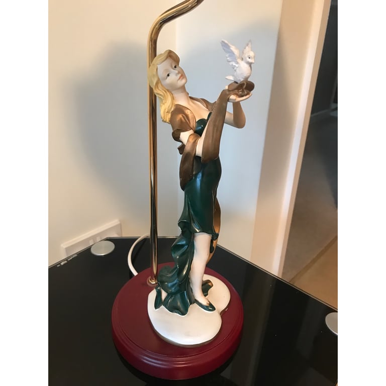 Vintage tall lady dove sculptured lamp shade light 