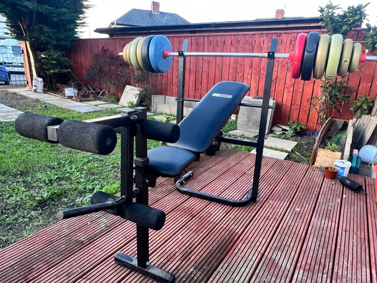 image for Adjustable Weight Bench with Barbell & Plates
