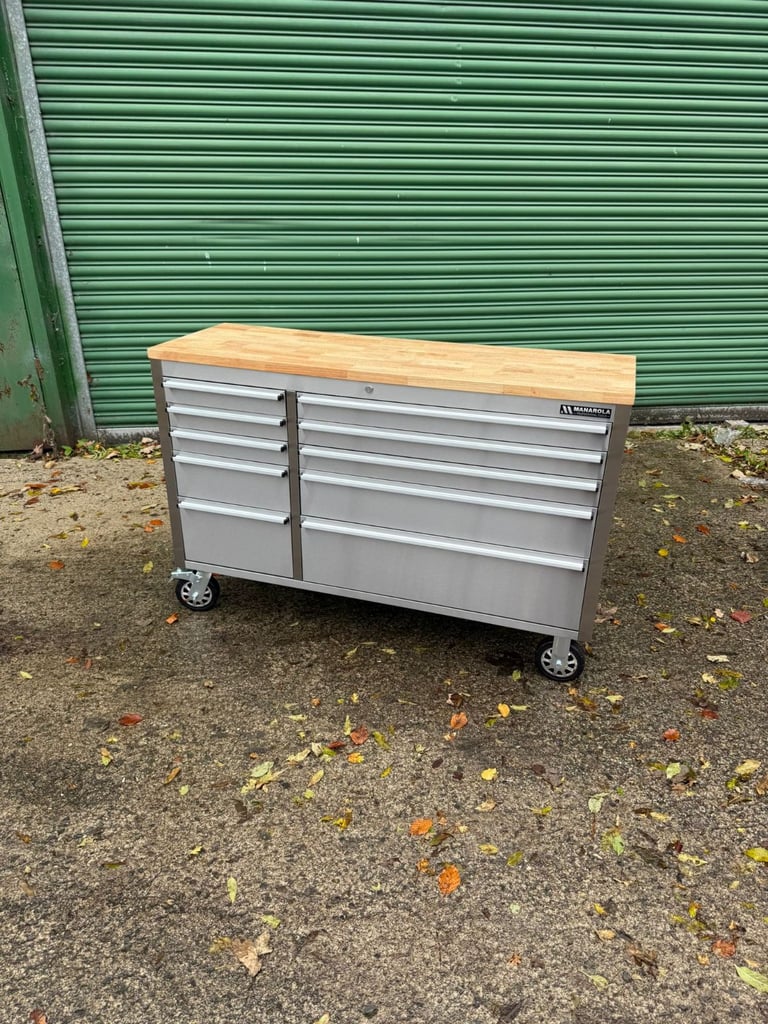 image for 55" Wide Stainless Steel 10 Drawers Tool Box Chest Bench