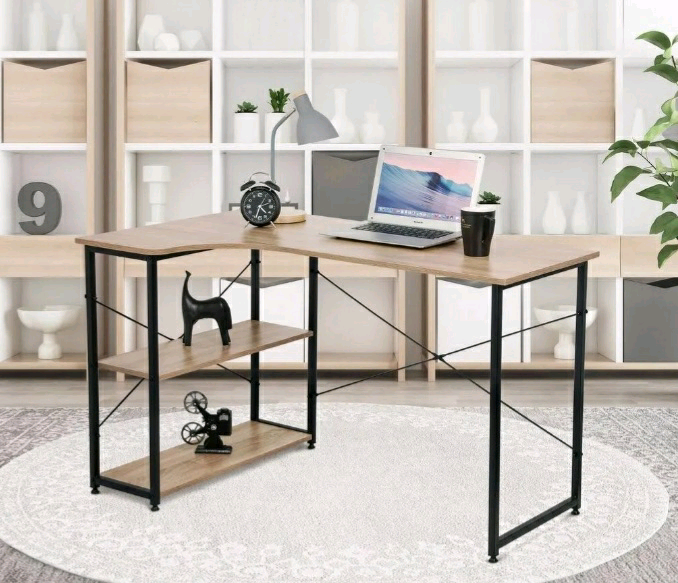 Brand new corner computer / Office desk light Oak & Black steel 
