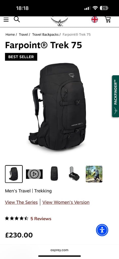 image for Osprey Farpoint trek 75 travel back pack 