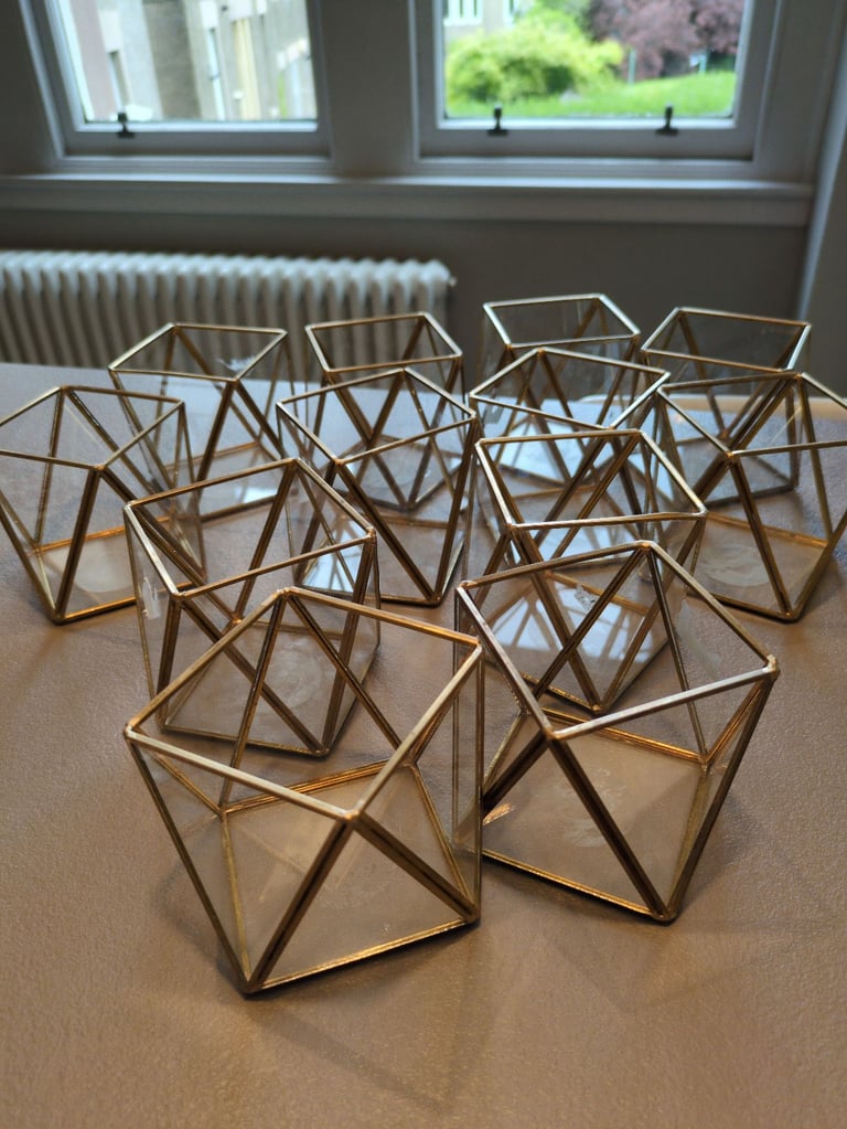 image for Gold geometric candle holders / pots