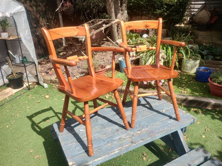 Vintage Pine Carver Armchair Wooden Dining Chairs 