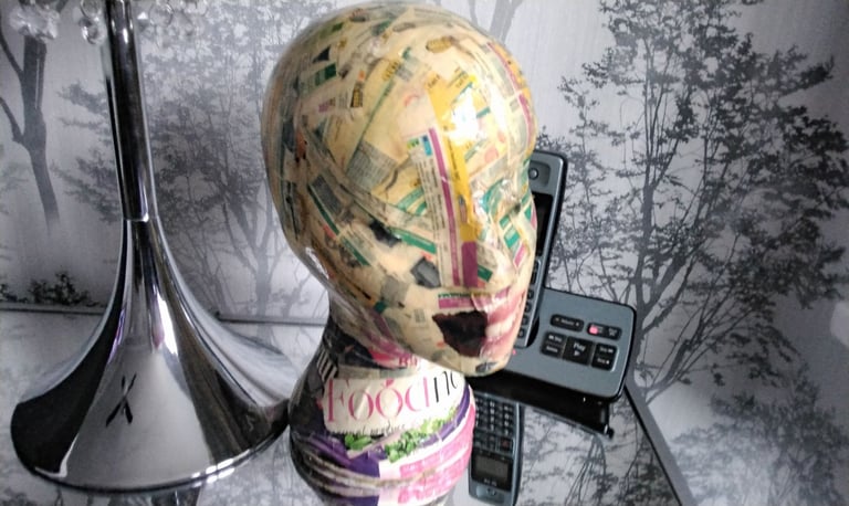 Retro decoupage mannequin head cool unusual one off