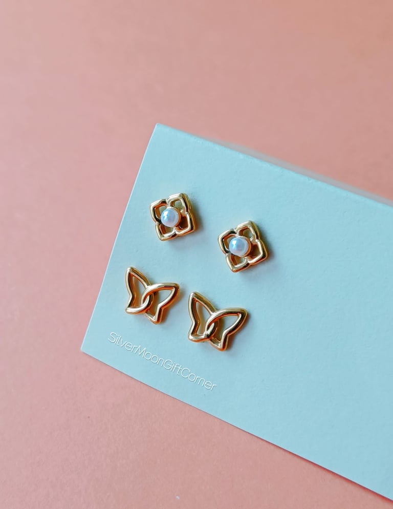  14K Gold Plated Stud Earrings Set Minimalist Dainty Earrings for Women, Girls & Mums