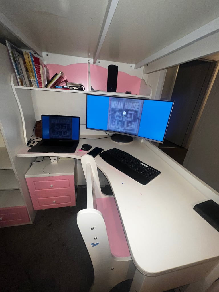 Bunk bed wardrobe desk, table and chair