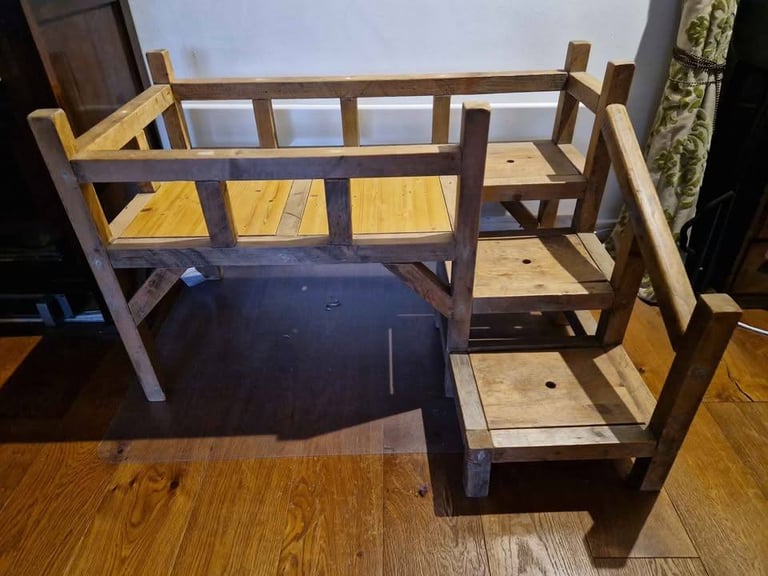 image for Handcrafted Solid Wood Dog Bed with Steps