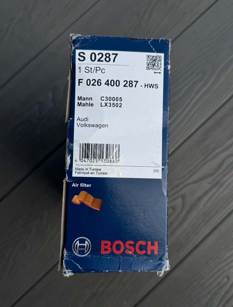 BOSCH Air Filter F026400287 - S 0287 - Fits Audi VW Seat