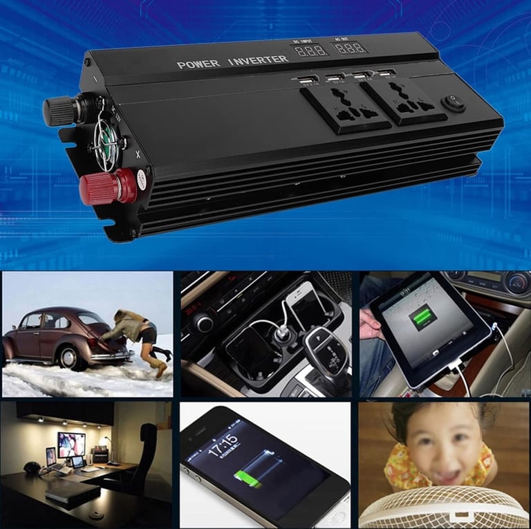 Vehicle Power Inverters, 4000W DC 12/24V to AC 220V LCD Display Car