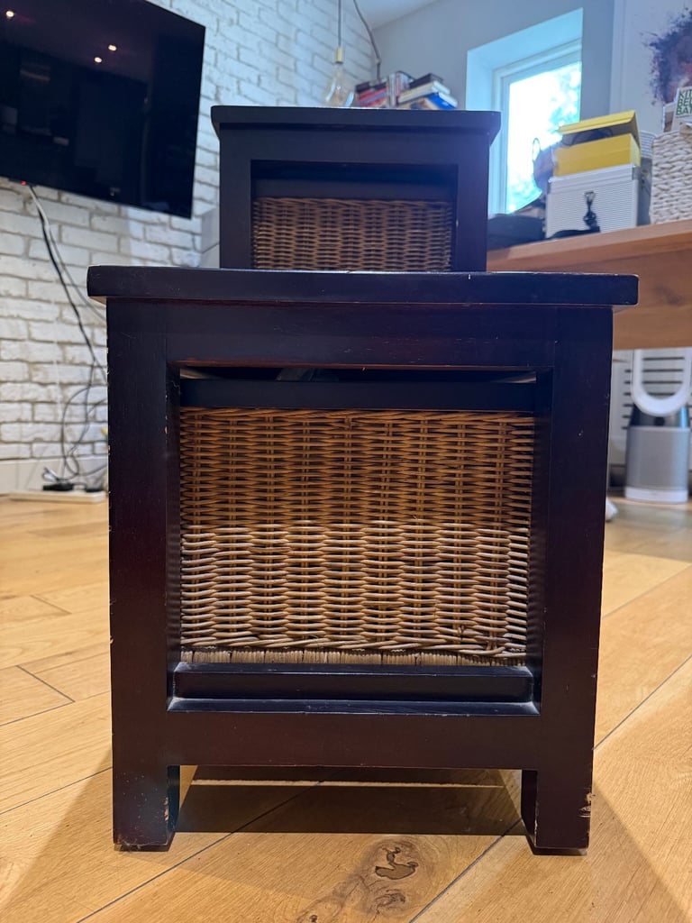 Wooden Storage Cabinet / TV Unit with 3 willow baskets