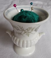 Hand crafted pin cushion made from Wedgwood china urn